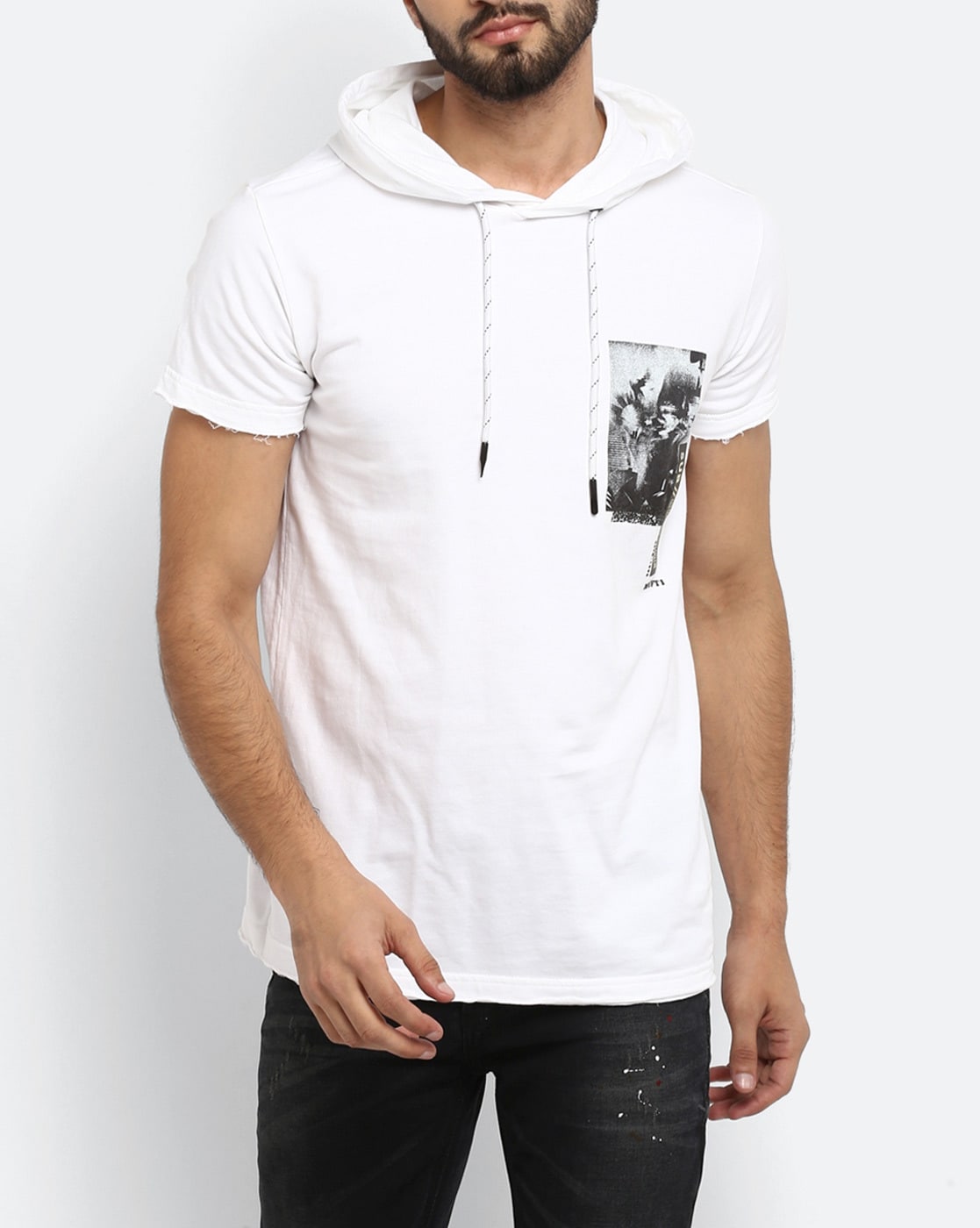 Hooded T shirt with Placement Print