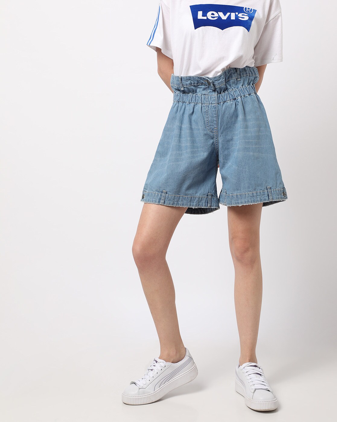 women's paperbag denim shorts