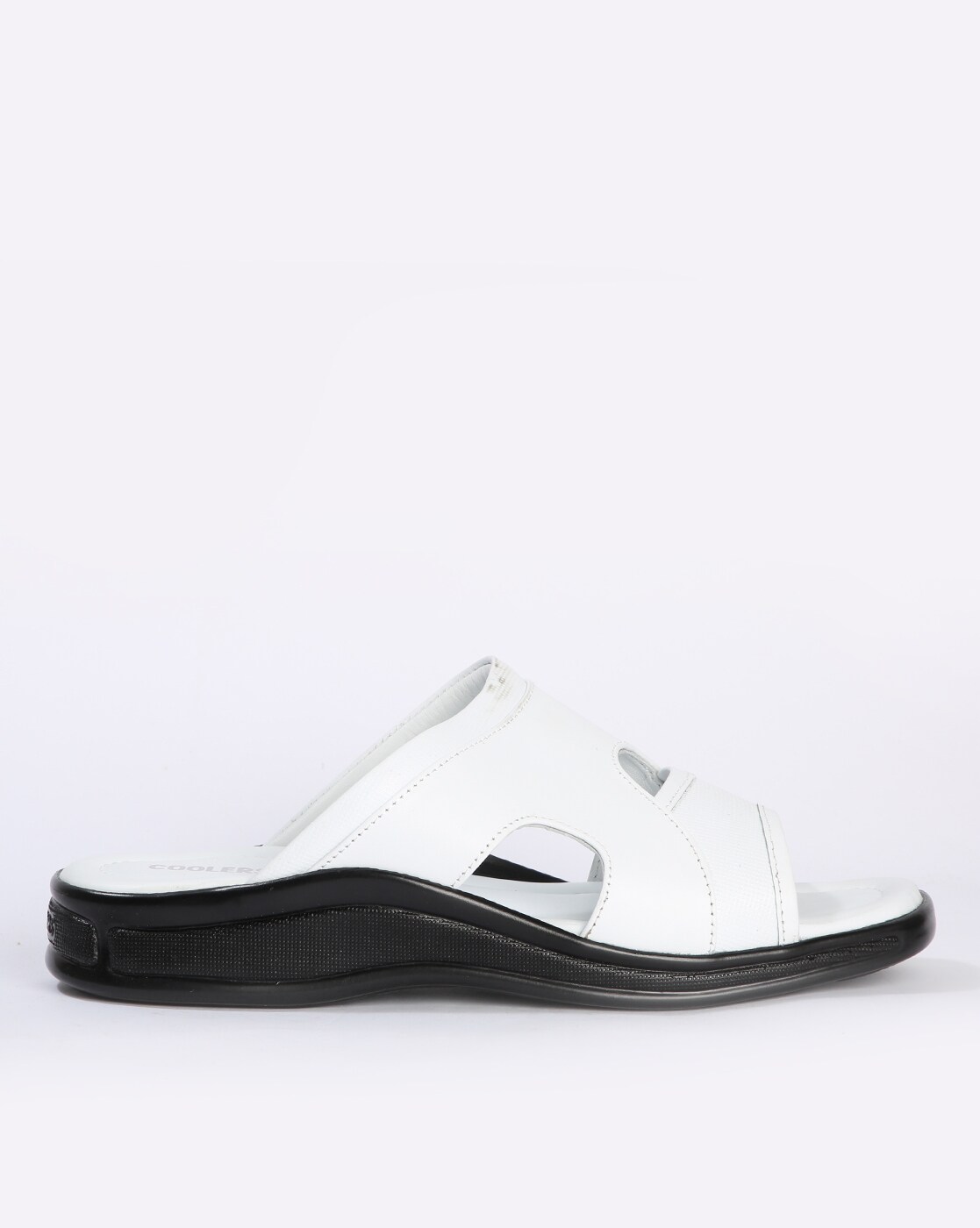 white leather slip on sandals