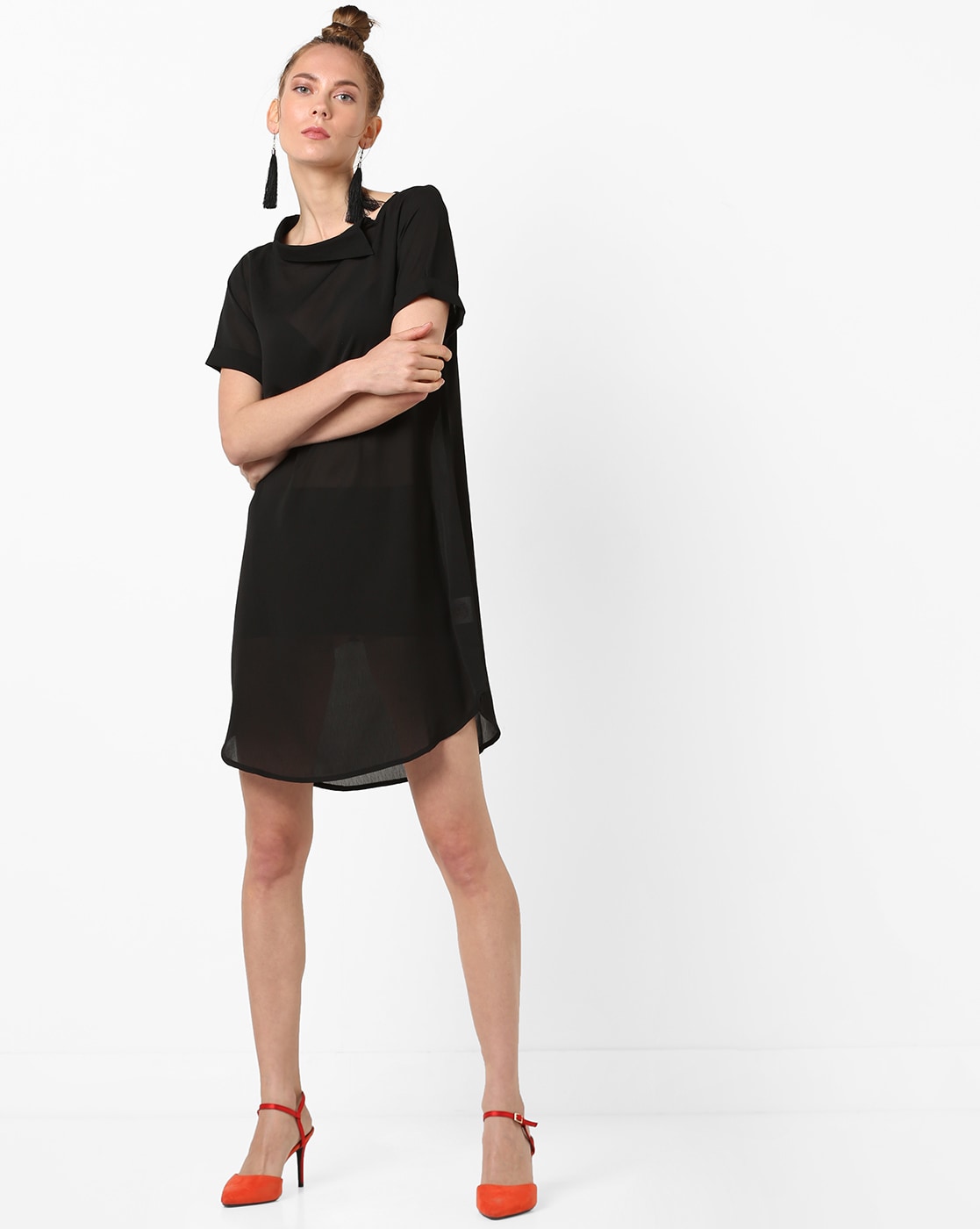 mini shift dress with sleeves