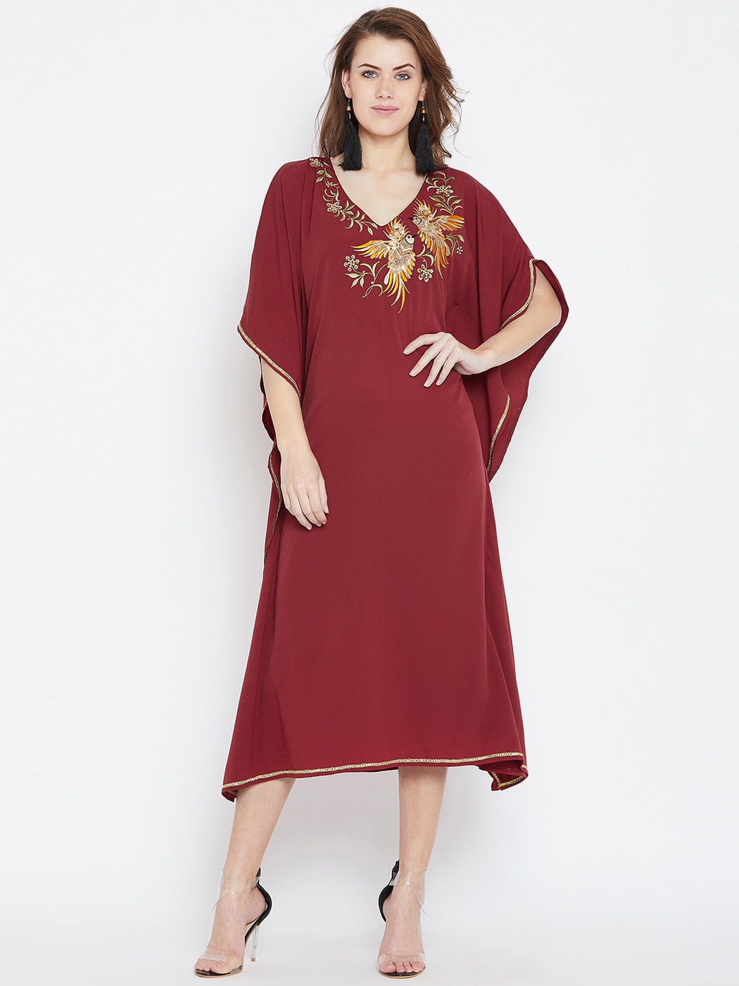 maroon kaftan dress