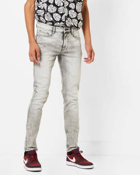 Acid-Wash Low-Rise Slim Fit Jeans