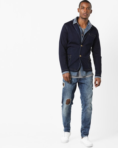 Dark denim clearance blazer