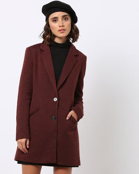 Maroon overcoat women's Outlet