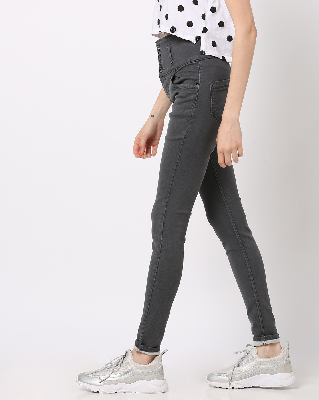 grey colour high waist jeans