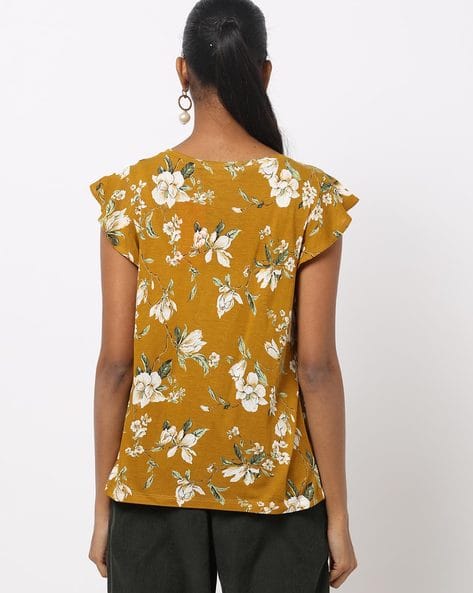 Floral Print Top with Flutter Sleeves (Image - 2)