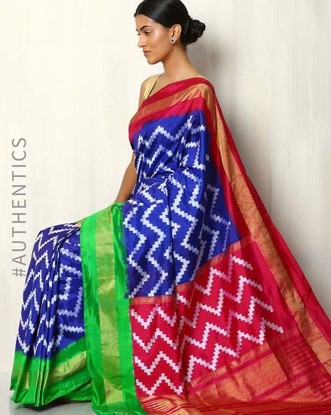 Buy Red & Green Sarees for Women by Indie Picks Online | Ajio.com