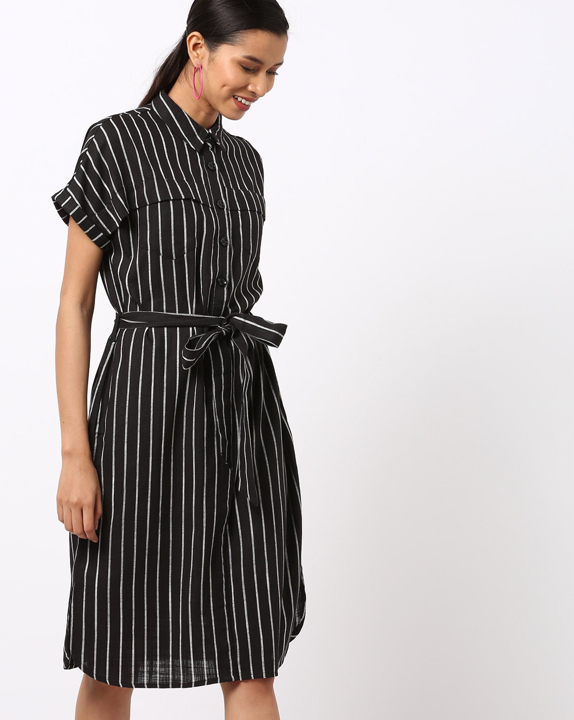 black striped shirt dress