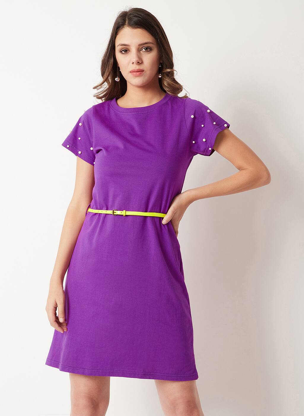 purple shift dress