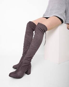knee length grey boots