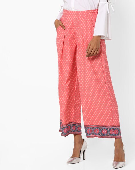 Printed Ankle-Length Palazzos with Contrast Hems Price in India