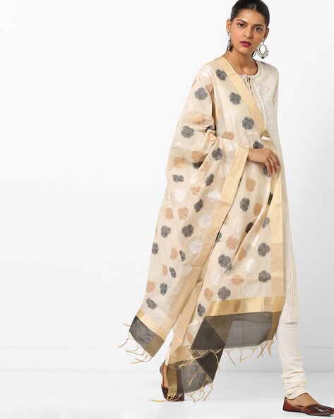 Floral Patterned Woven Dupatta with Zari Border Price in India