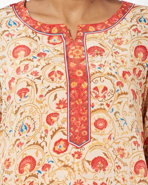 Printed Straight Kurti with Notched Neckline