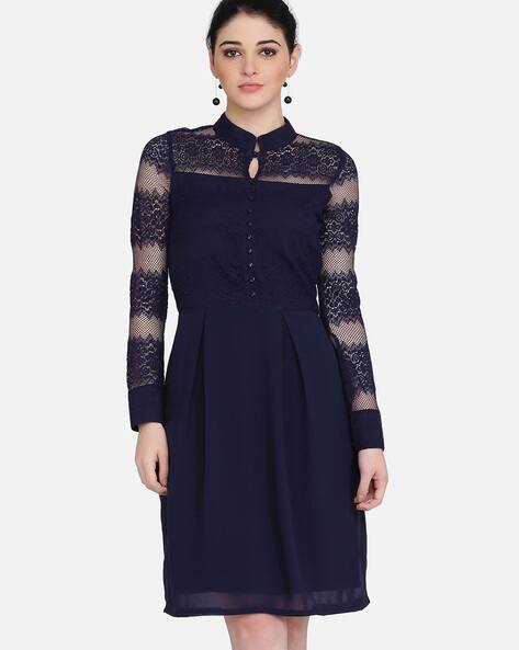 navy blue lace sheath dress