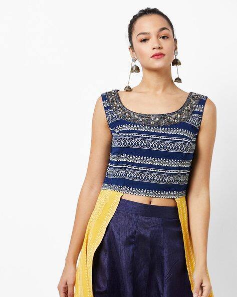 Printed Sleeveless Maxi Dress With Embroidery By AJIO ( Blue )