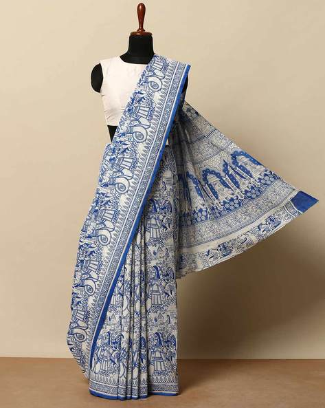 Buy Dragonfly Block Printed Cotton Mul Saree – Chidiyaa