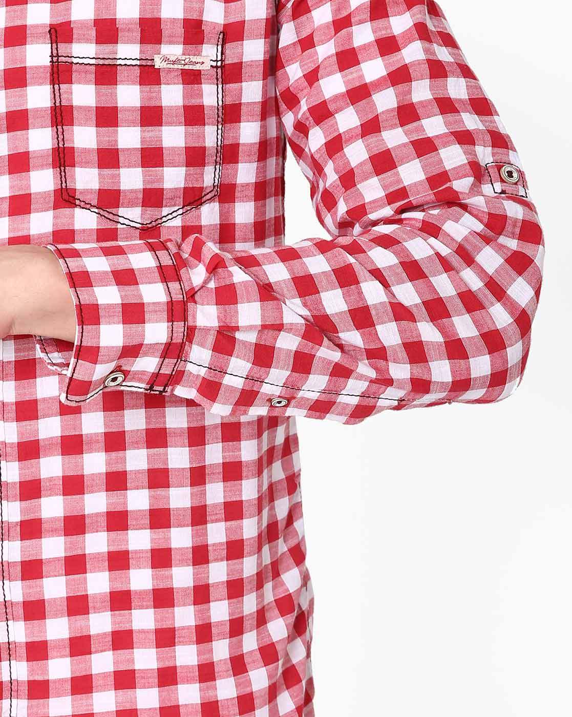 red white check shirt mens