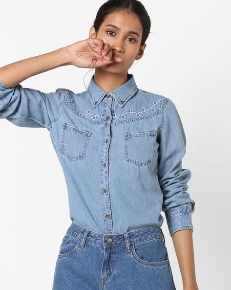 embroidered denim shirt womens