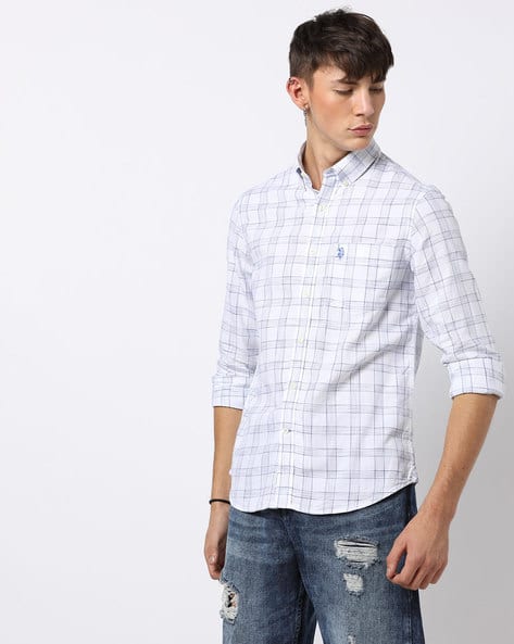 Checked Cotton Shirt with Button-Down Collar (Image - 1)