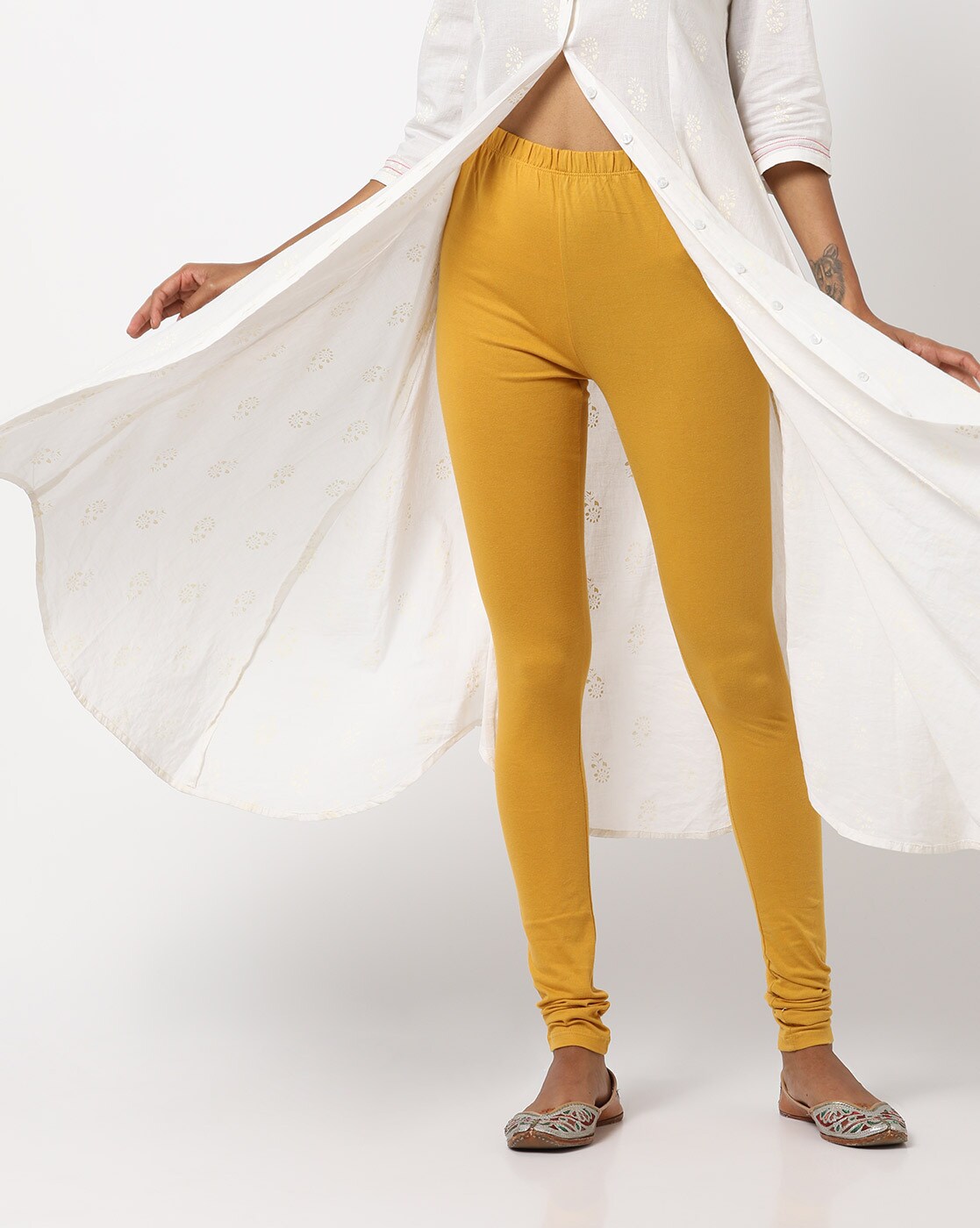 Clora Mustard Solid Woolen Leggings - Clora Creation