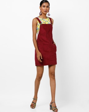 maroon dungaree dress