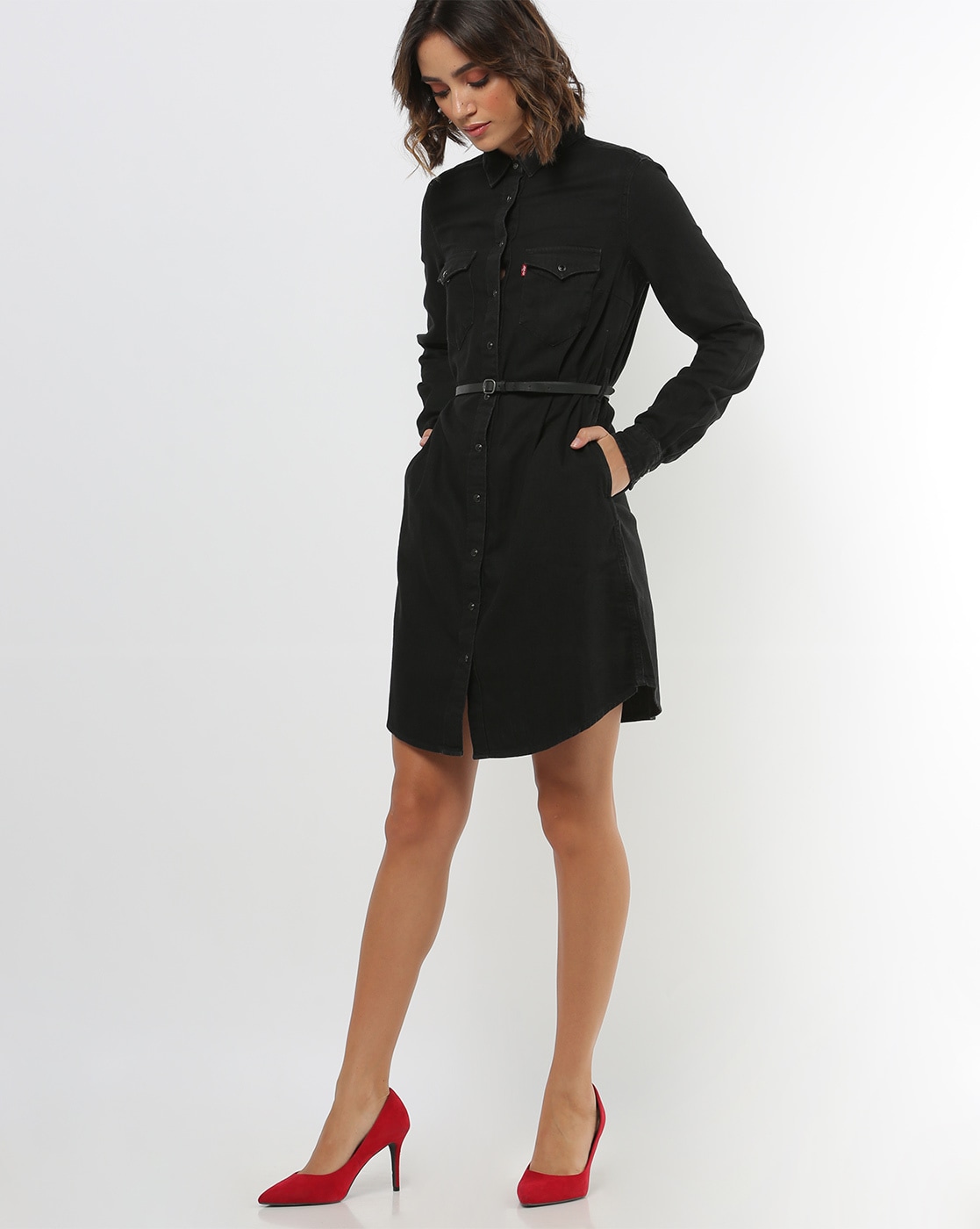 black shirt dress with belt