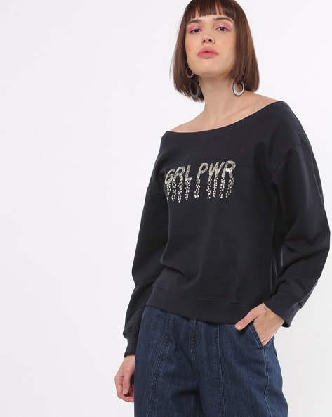 Off the cheap shoulder crewneck sweatshirt