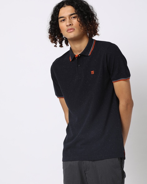 Teamspirit Regular Fit Speckled Polo T-Shirt with Contrast Stripe (Navy)