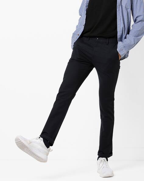 Mid-Rise Slim Fit Flat-Front Trousers By British Club ( Black )