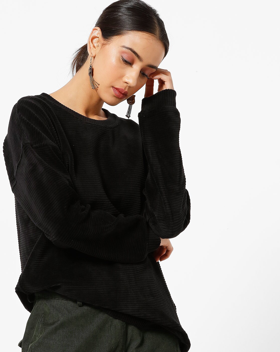 black ribbed sweatshirt