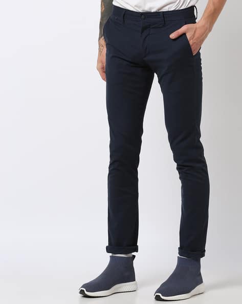Slim Fit Mid-Rise Flat-Front Trousers (Image - 3)