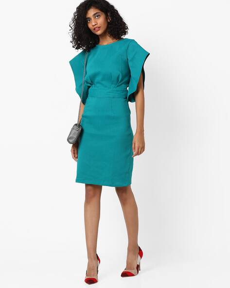green sheath dress with sleeves
