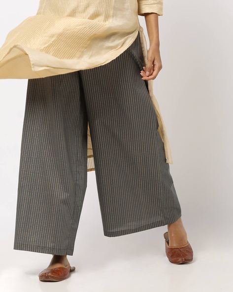 Striped Palazzos with Semi-Elasticated Waist Price in India