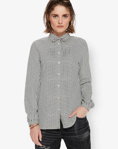 $125 deals Scotch & Soda womens cotton white blue stripe shirt