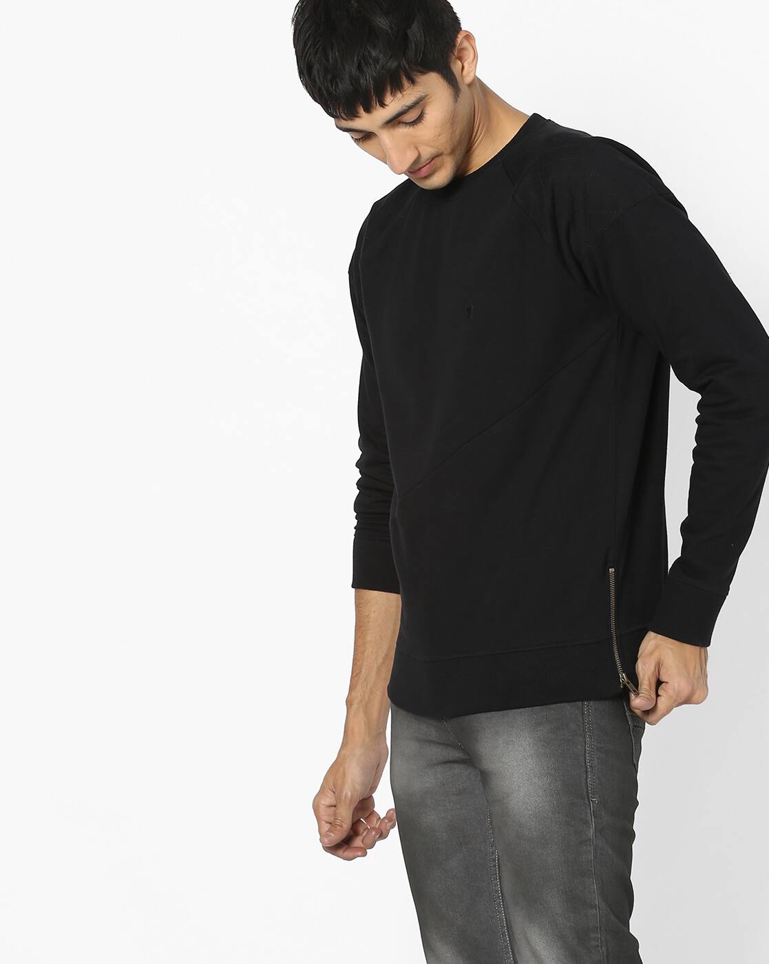 black hoodie with zipper on side