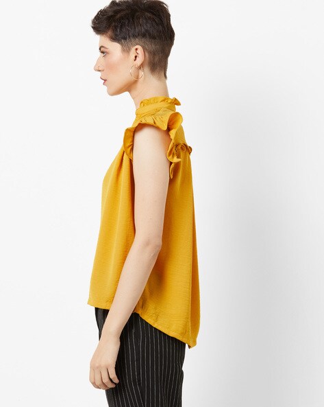 Mustard ruffle top on sale