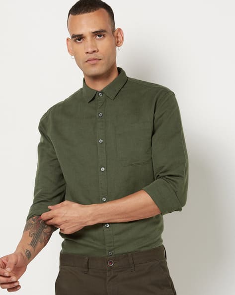 olive green slim fit shirt