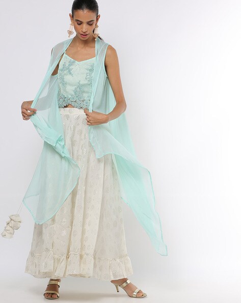 lehenga choli with long shrug