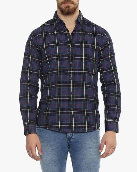 Slim Fit Checked Shirt with Buttoned Patch Pocket (Image - 2)