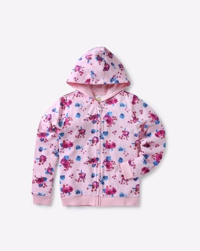 Floral Print Zip-Up Hoodie