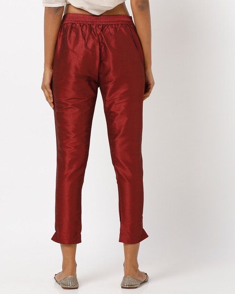 Pakistani/Indian Women's Jamawar Maroon and Golden Cigarette Pants with  Lining | eBay