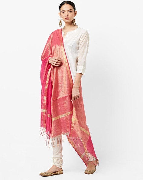 Dual-Toned Chanderi Dupatta with Tassels Price in India