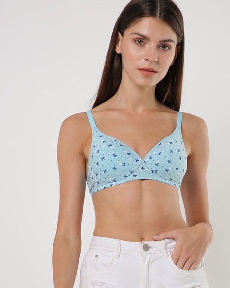 Buy Enamor Lightly Padded Floral Print Wirefree Bra- White Blue at Rs.759  online