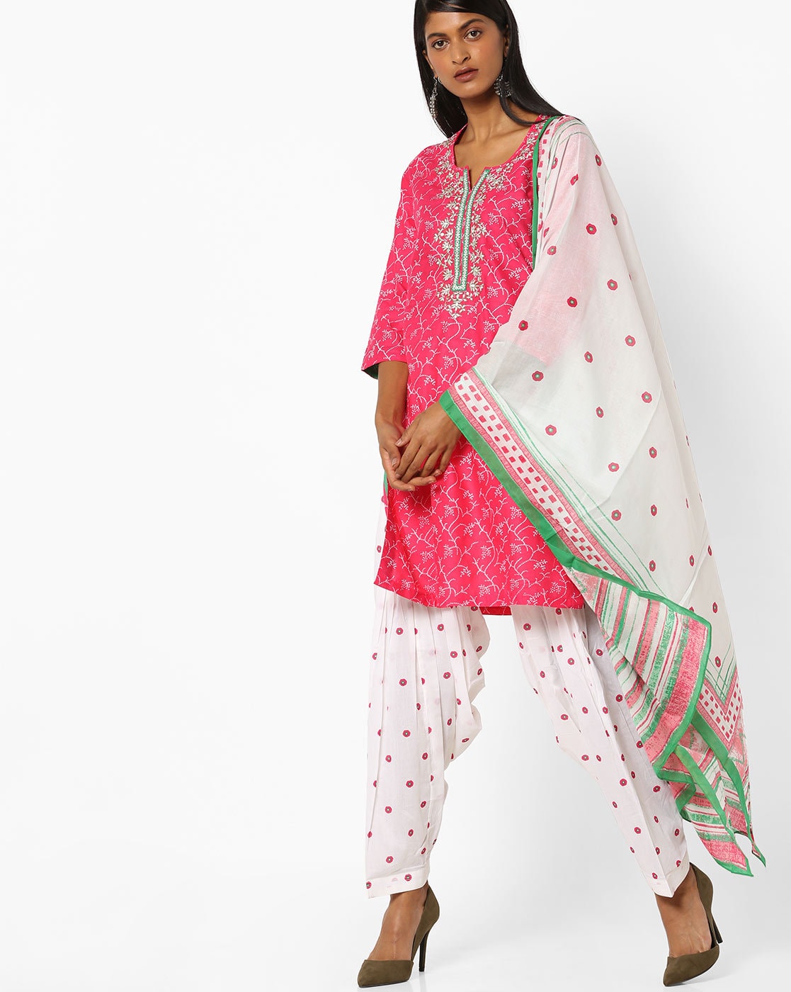 Buy Turquoise Poly Cotton Straight Kurta Salwar Suit Set for INR1299.50 | Biba India