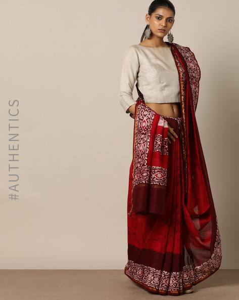 Handblock Batik Print Chanderi Saree With Zari By Indie Picks ( Multi ) - 460176008001