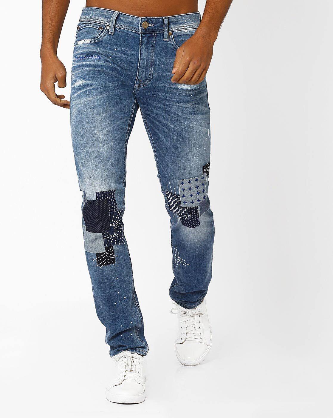 light blue rugged jeans
