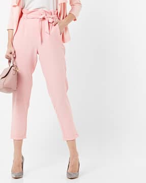 Mid-Rise Ankle-Length Pants with Detachable Fabric Belt