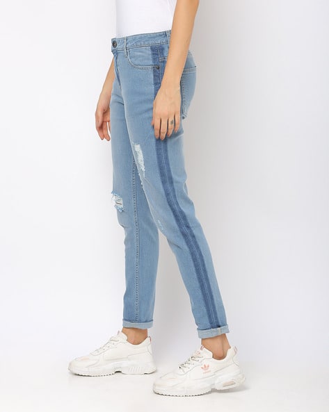 Distressed Skinny Jeans with Contrast Panels (Image - 2)