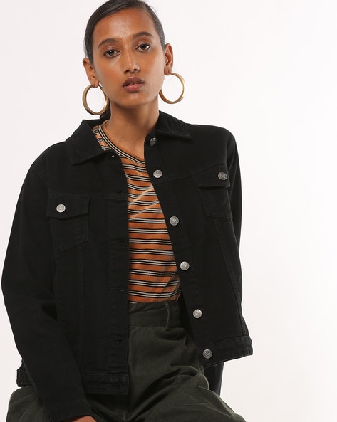 Panelled Denim Jacket with Buttoned Flap Pockets