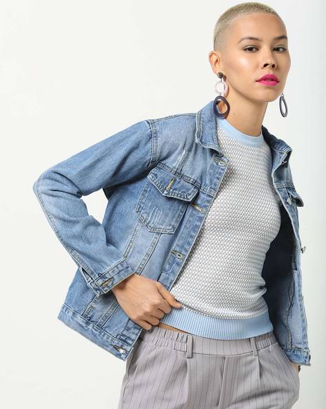 Panelled Denim Jacket with Flap Pockets